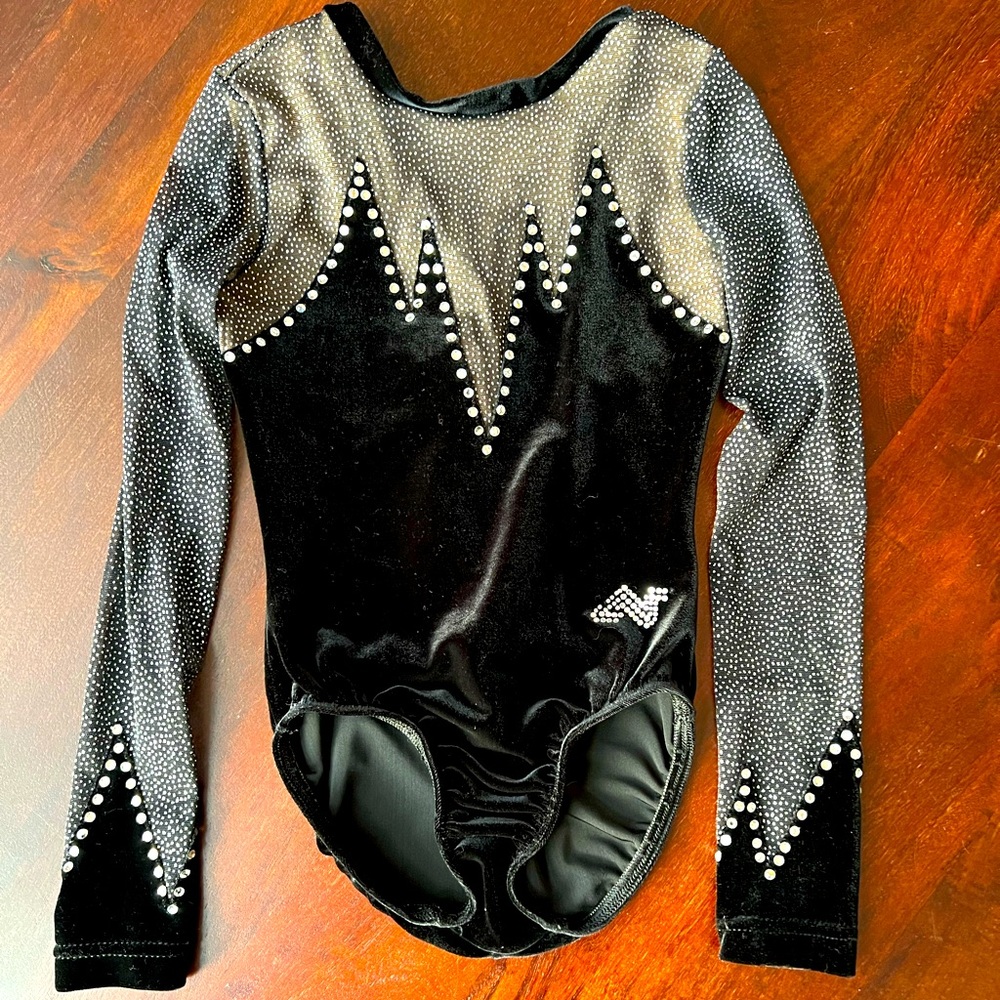 Silver and black embellished long sleeve leotard